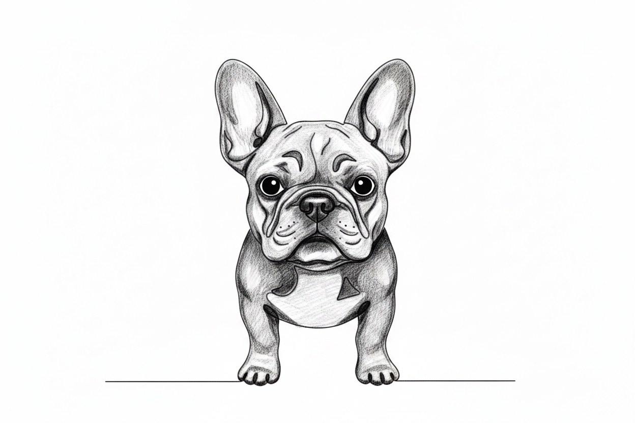 French Bulldog Filled Pencil Sketch